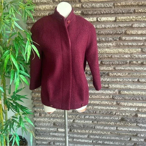 Essley Vintage 70s Japanese Cranberry Burgundy Wool Blend Jacket - Picture 1 of 7